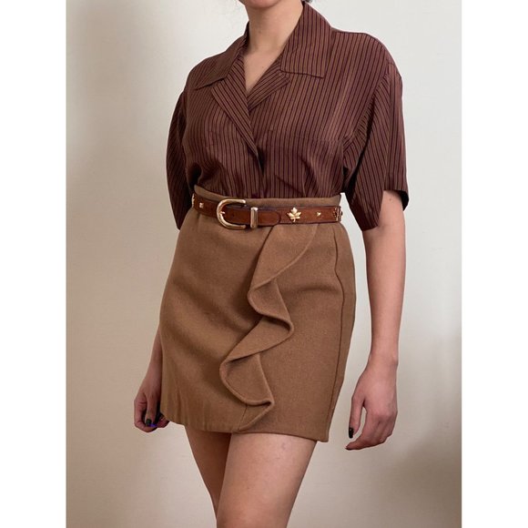 J. Crew Brown Diagonal Ruffle Accent Mini Skirt (S-2) - Picture 1 of 8